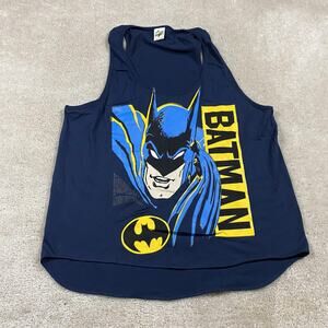 VTG Batman Shirt Mens L Blue Graphic Tank Top Wright's DC Comics Superhero